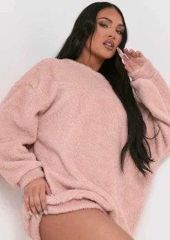 Best Bethany Pink Fluffy Borg V Back Jumper Dress Women Nightwear