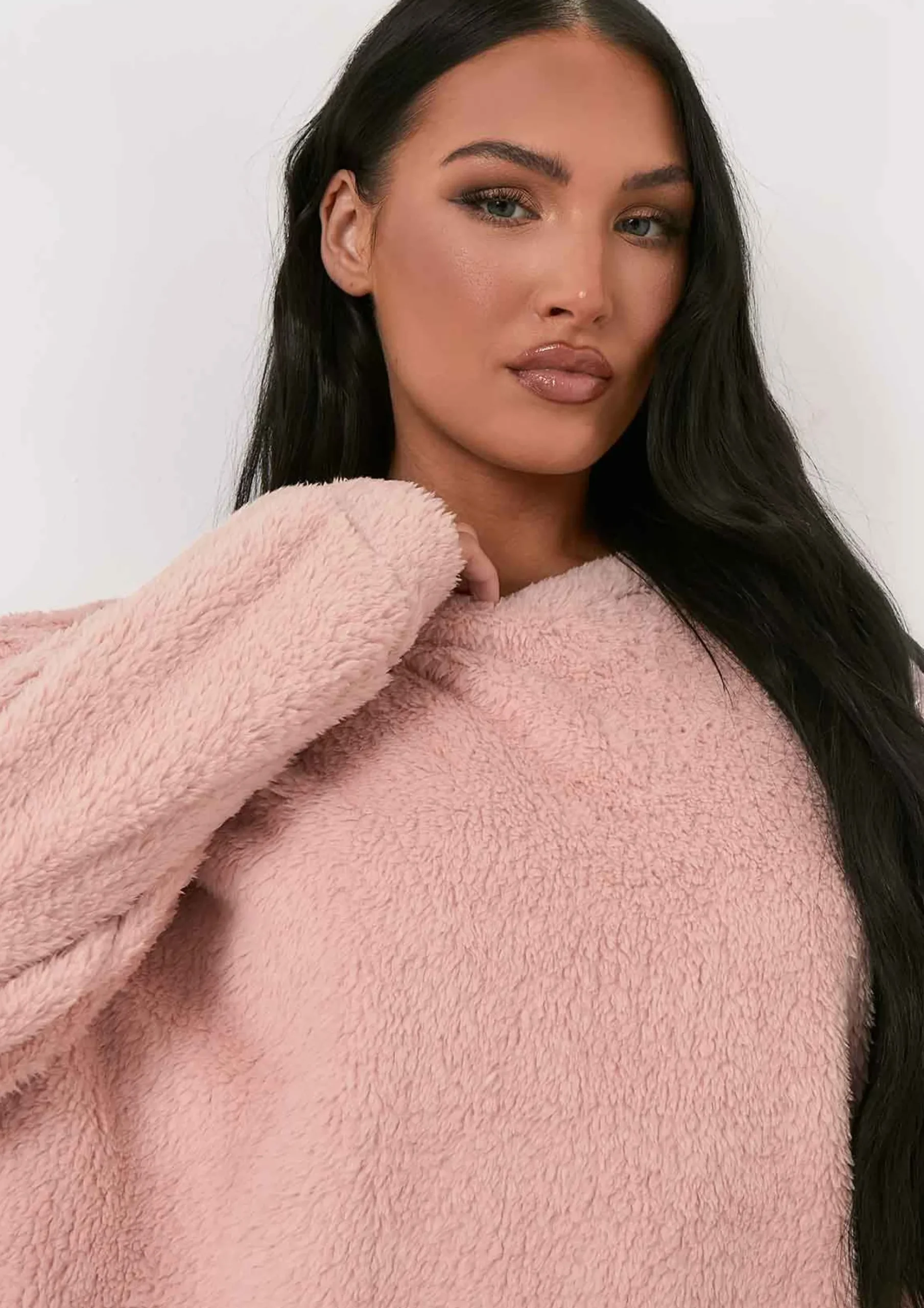 Best Bethany Pink Fluffy Borg V Back Jumper Dress Women Nightwear