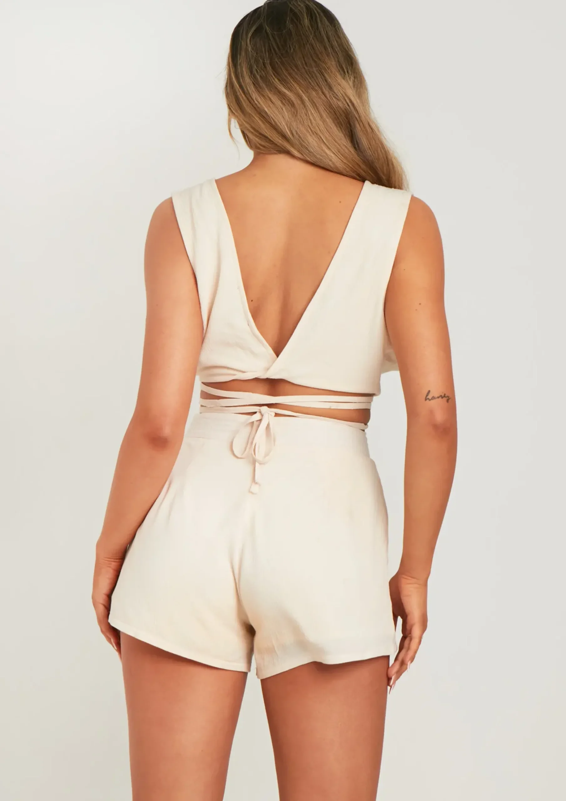 Betty Ivory Linen Look Wrap Around Top^Missy Empire Clearance