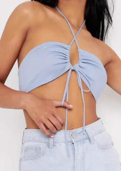 Bexli Blue Cross Strap Ruched Bralet^Missy Empire Online