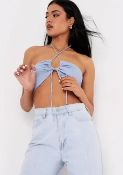 Bexli Blue Cross Strap Ruched Bralet^Missy Empire Online