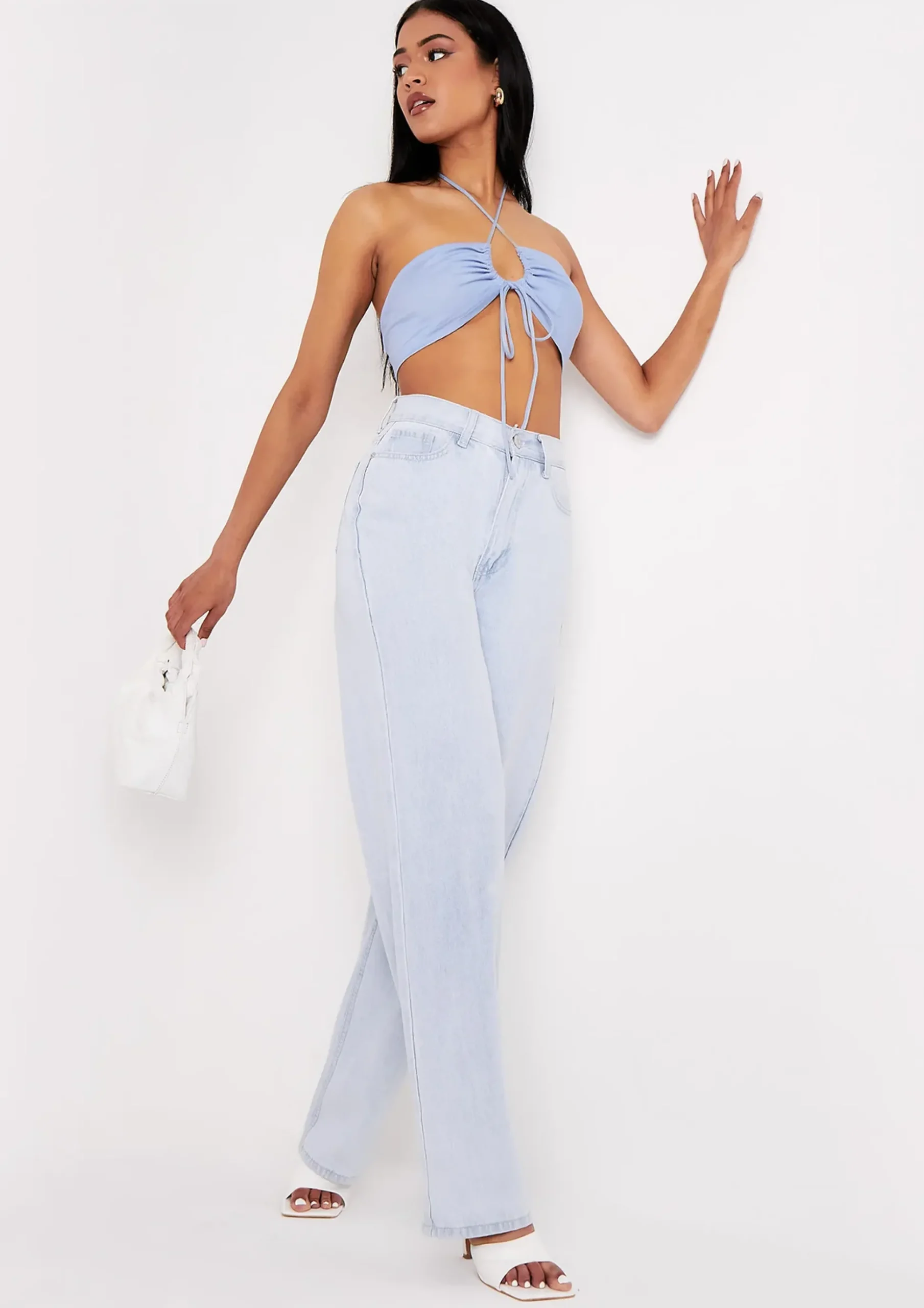 Bexli Blue Cross Strap Ruched Bralet^Missy Empire Online