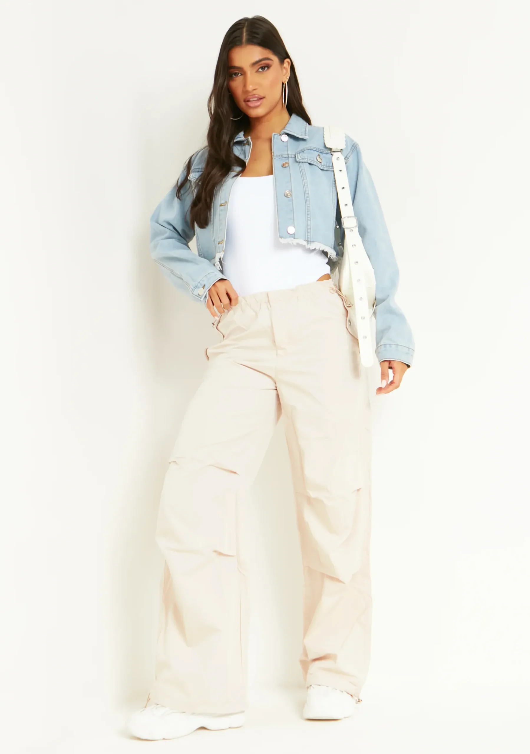 Bianca Blue Light Wash Distressed Hem Crop Denim Jacket^Missy Empire Shop