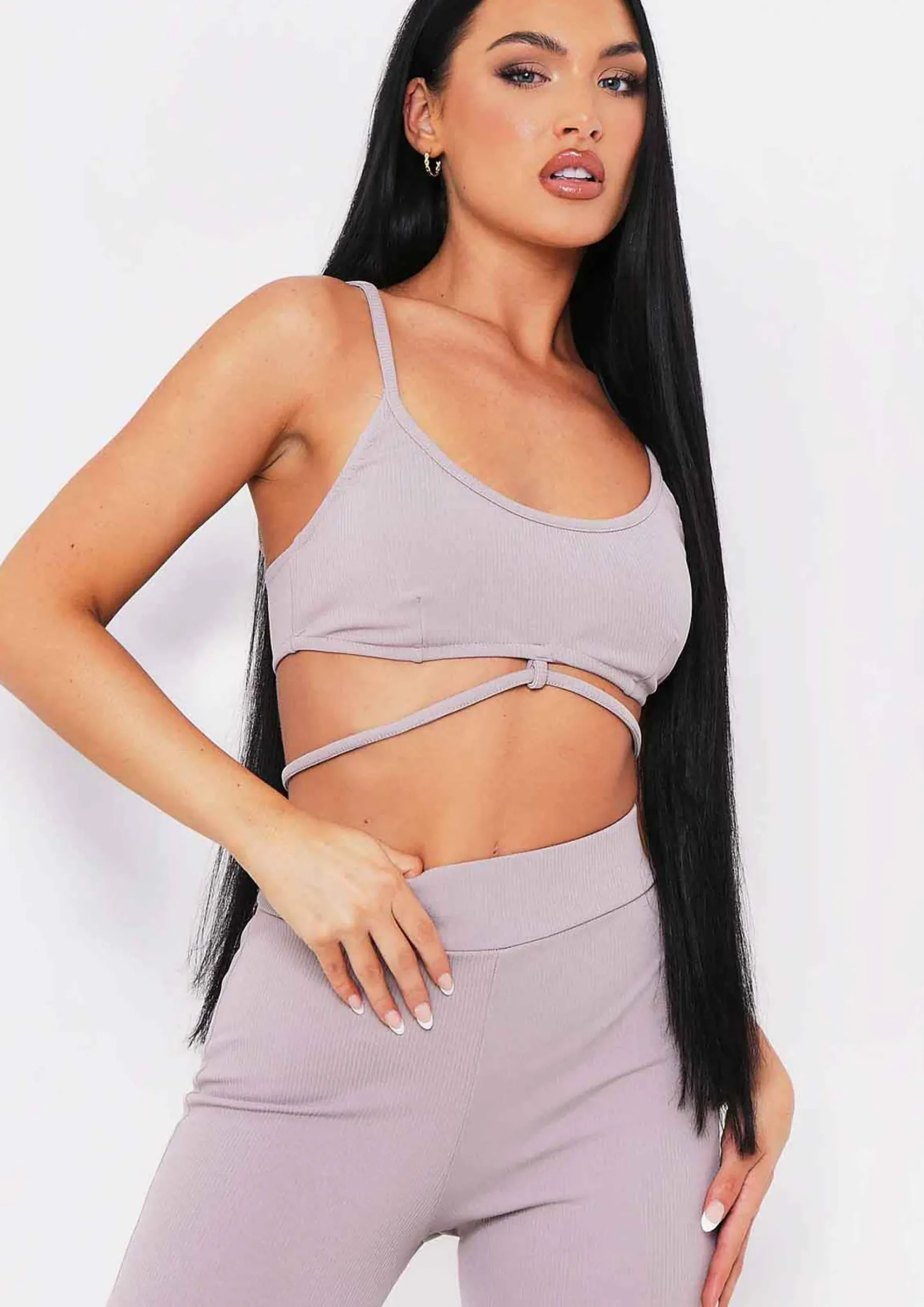 Bianca Mocha Ribbed Knit Strappy Bralet^Missy Empire Store