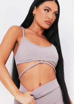 Bianca Mocha Ribbed Knit Strappy Bralet^Missy Empire Store