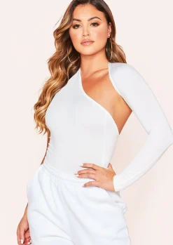 Billie White One Shoulder Cut Out Bodysuit^Missy Empire Outlet
