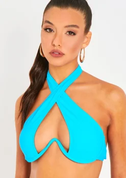 Bonita Blue Underwired Halterneck Bikini Top^Missy Empire Store