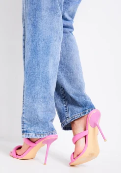 Best Sale Brianna Pink Double Bubble Strap Mule Heels Women Heels