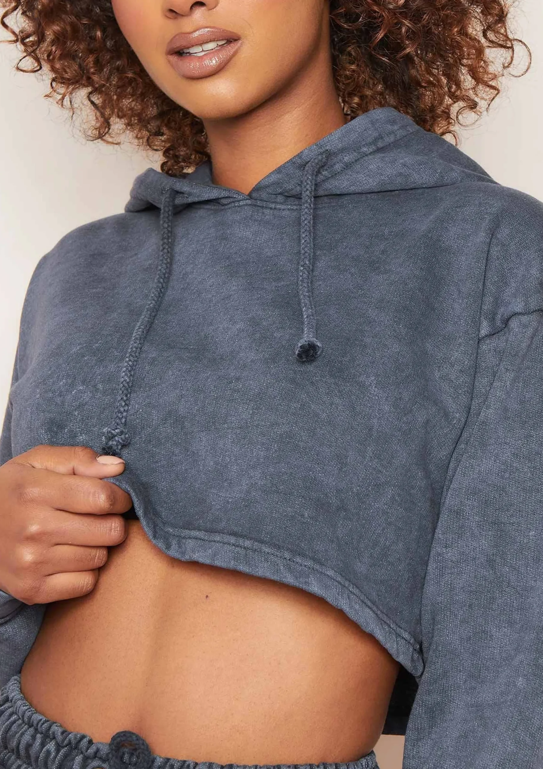 Cheap Brianne Charcoal Washed Cropped Hoodie Women Loungewear