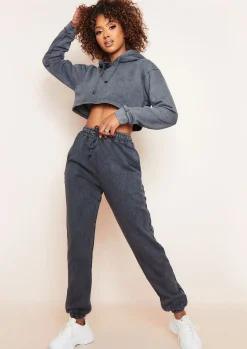 Cheap Brianne Charcoal Washed Cropped Hoodie Women Loungewear