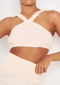 Britta Cream Cross Strap Pleat Detail Crop Top^Missy Empire Hot