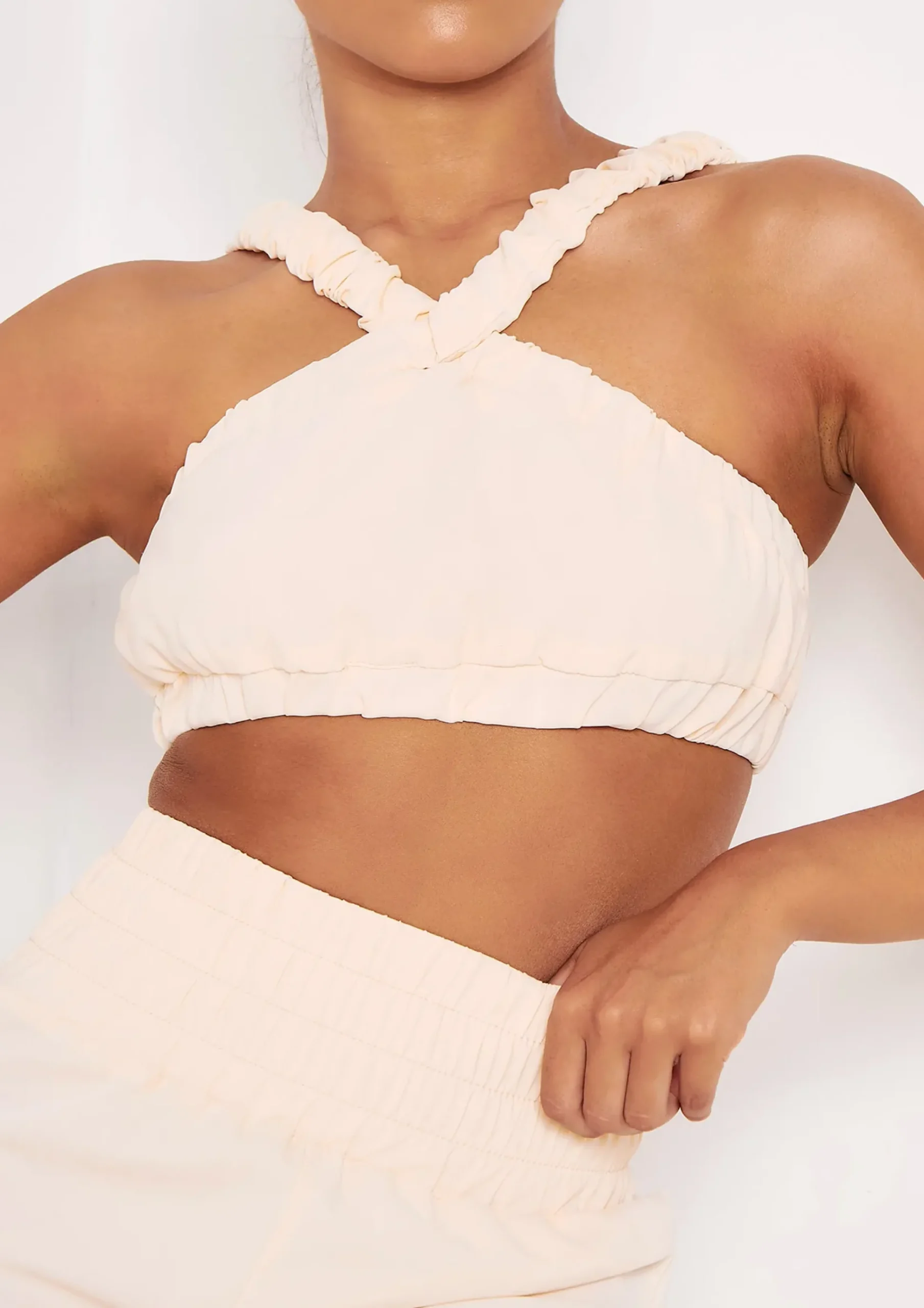 Britta Cream Cross Strap Pleat Detail Crop Top^Missy Empire Hot