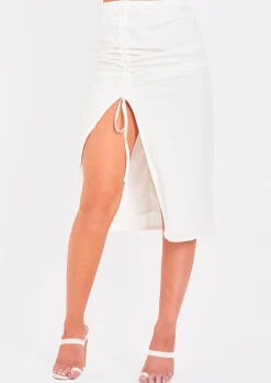Brogan Ivory Ruched Side Split Midi Skirt^Missy Empire Hot