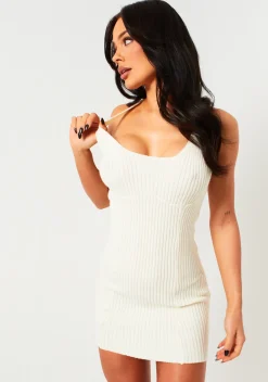 Discount Brooke Cream Cross Back Knitted Mini Dress Women Dresses