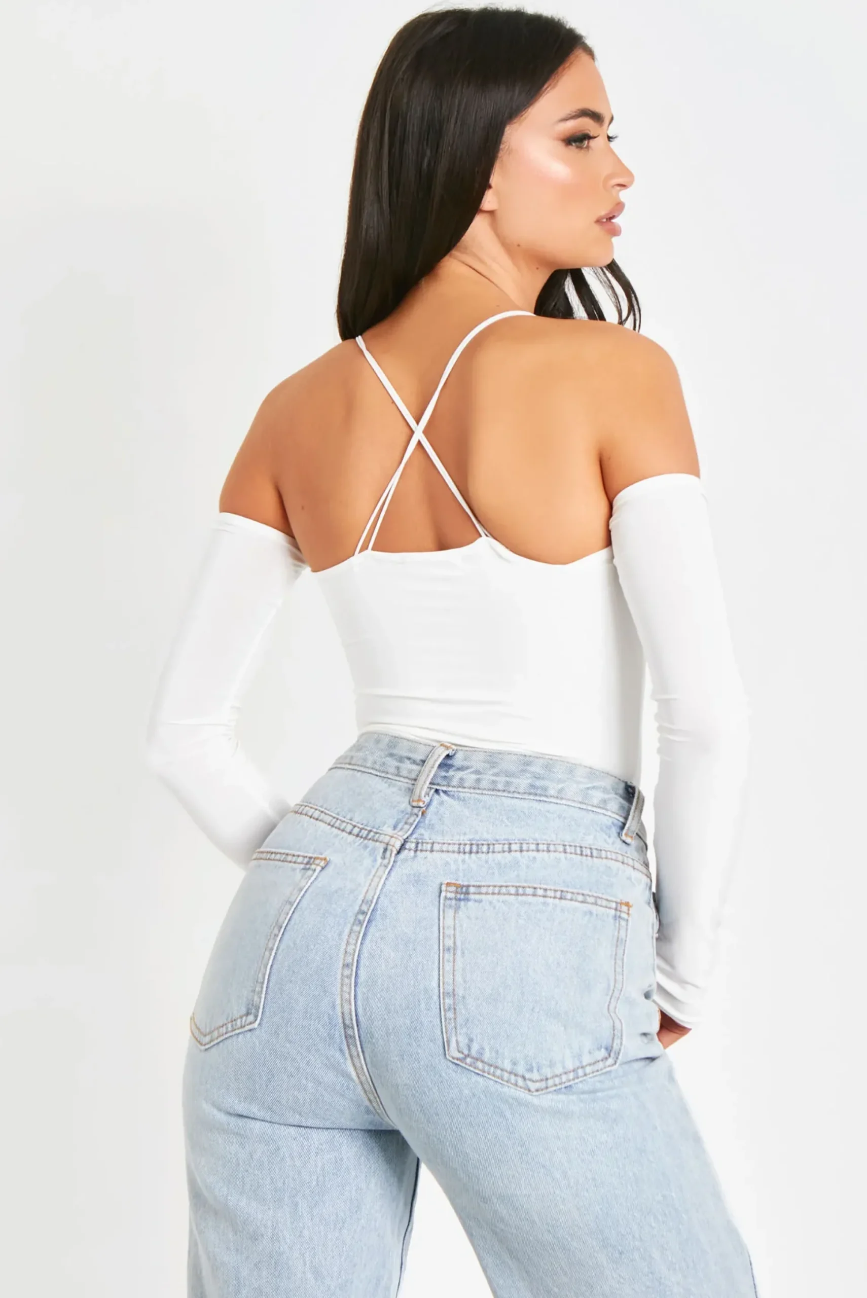 Brooklyn White Slinky Cross Over Bodysuit^Missy Empire Online