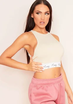 Brynn Sand Missy Branded Racer Crop Top^Missy Empire Online