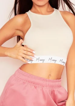 Brynn Sand Missy Branded Racer Crop Top^Missy Empire Online