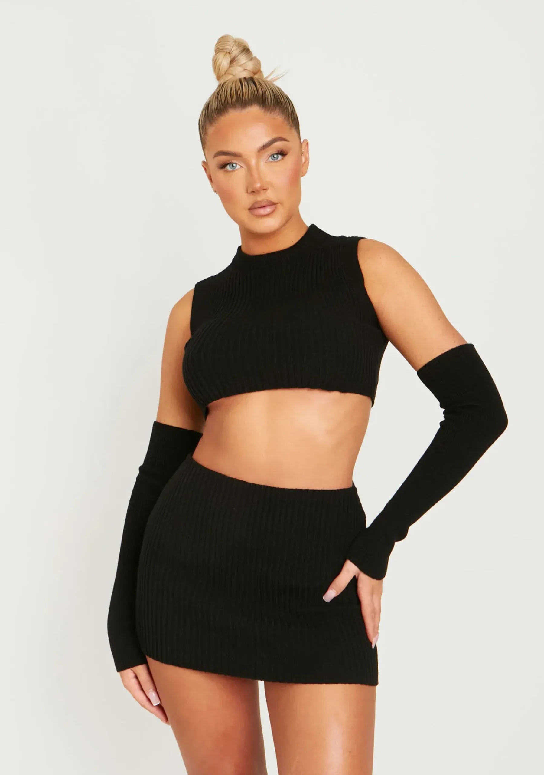 Cali Black Knitted Crop Top With Separate Sleeves^Missy Empire Cheap