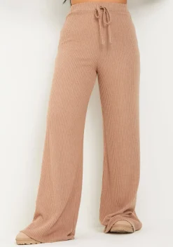 Store Cally Brown Rib Wide Leg Trousers Women Trousers