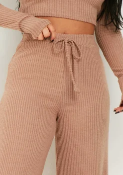 Store Cally Brown Rib Wide Leg Trousers Women Trousers