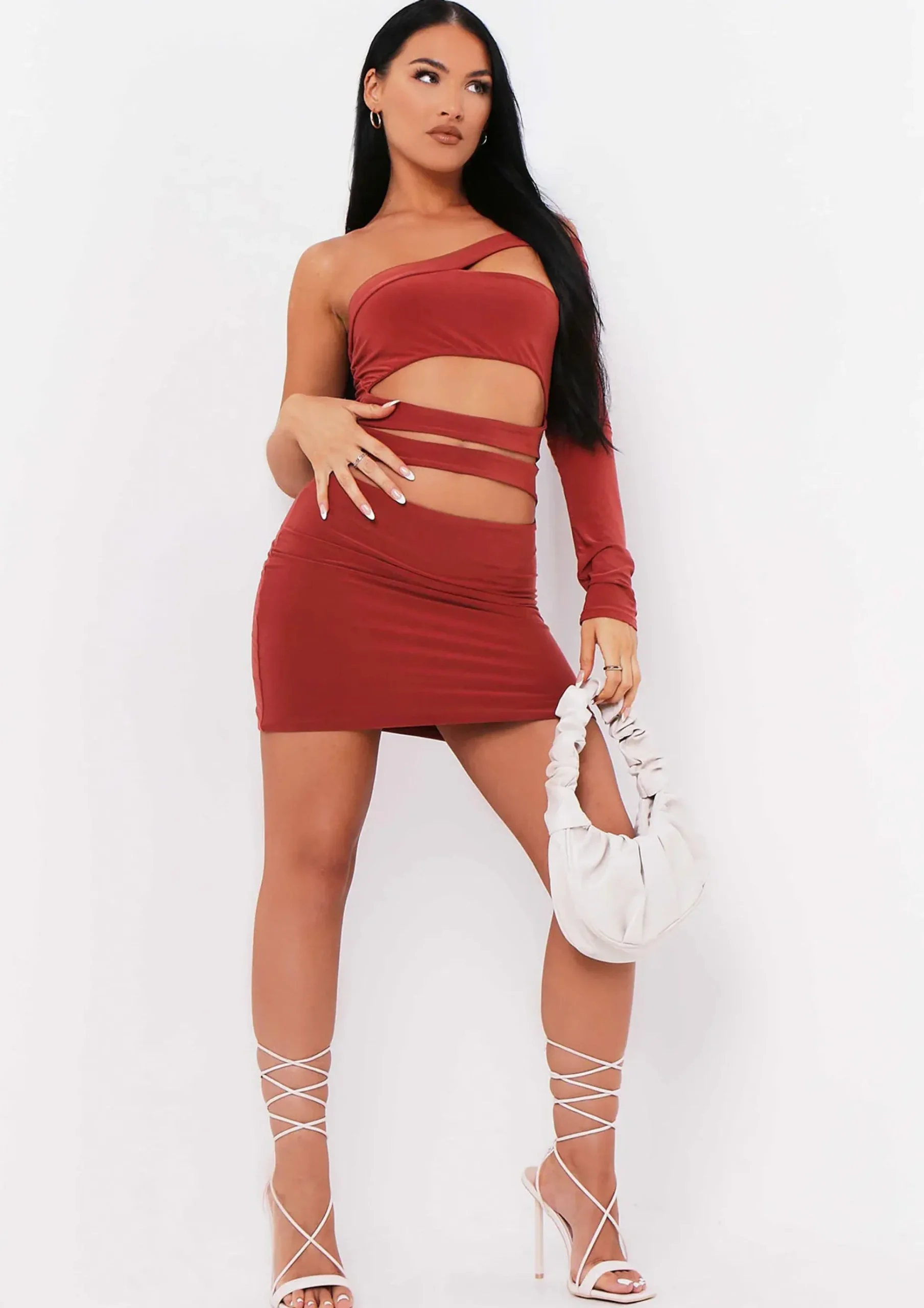 Best Sale Cambria Burnt Orange One Sleeve Cut Out Mini Dress Women Dresses