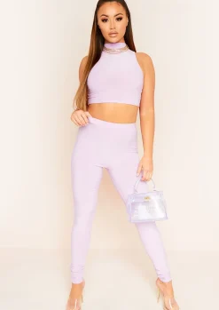 Fashion Camila Lilac High Neck Cropped Racer Crop Top Women Basics
