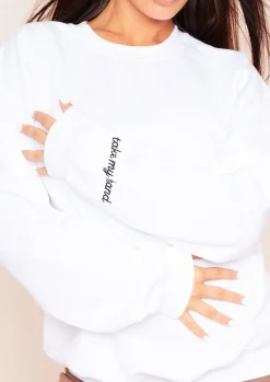 Carina White 'Take My Hand' Emborided Slogan Oversized Sweatshirt^Missy Empire Hot