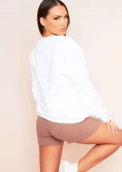 Carina White 'Take My Hand' Emborided Slogan Oversized Sweatshirt^Missy Empire Hot
