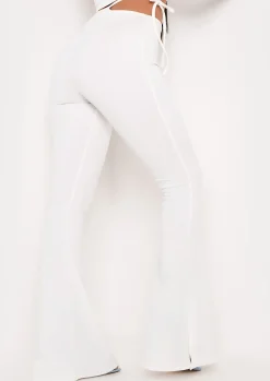 New Carmella Ivory Tie Side Strap Detail Cut Out Flared Trousers Women Trousers
