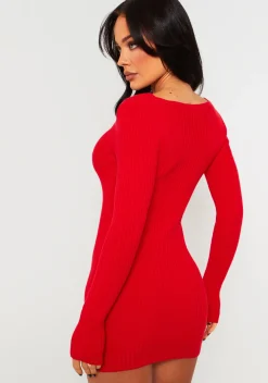 Sale Carrie Red Knit Sweetheart Neckline Mini Dress Women Dresses