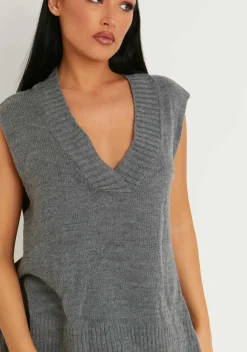 Cassey Charcoal Knitted Vest Top^Missy Empire Outlet
