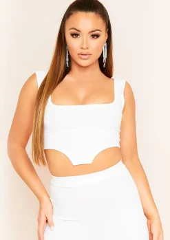Cefariana White Plain Square Neck Corset Crop Top^Missy Empire Discount