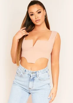 Celestina Rose Pink V Bar Square Neck Corset Crop Top^Missy Empire Best