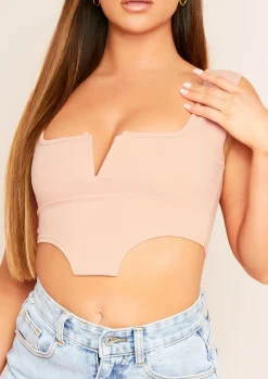 Celestina Rose Pink V Bar Square Neck Corset Crop Top^Missy Empire Best