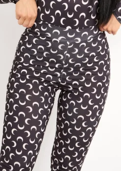 Online Celia Black Moon Print Split Side Hem High Waisted Leggings Women Leggings