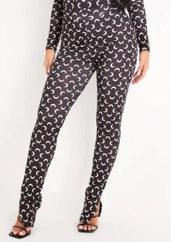 Online Celia Black Moon Print Split Side Hem High Waisted Leggings Women Leggings