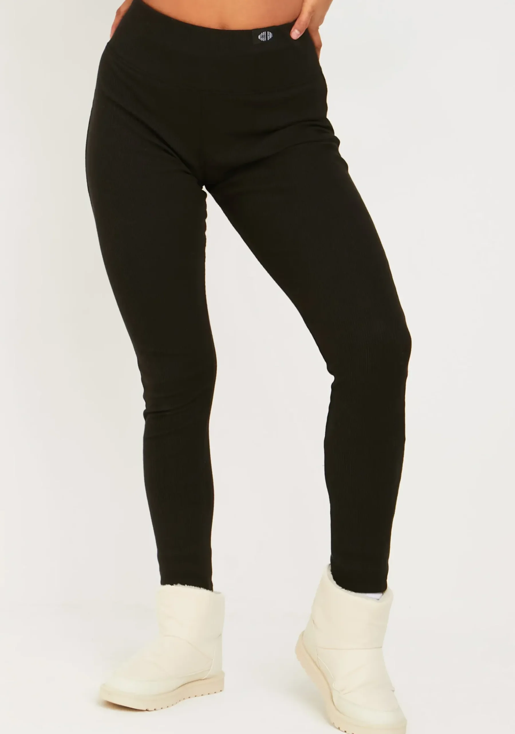 Cheap Cerys Black Missy Tab Detail Thick Rib Leggings Women Loungewear