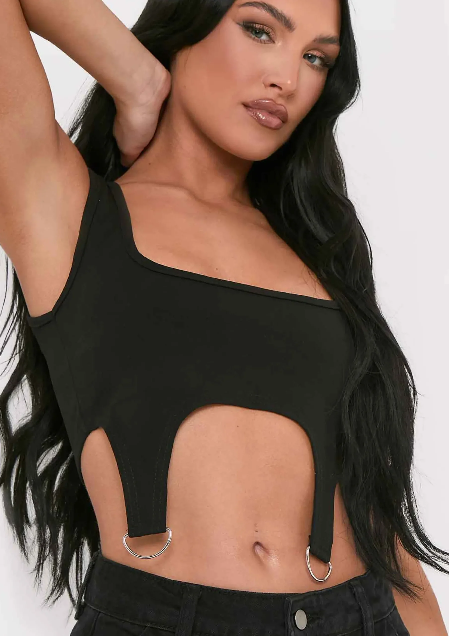 Chaka Black D Ring Corset Crop Top^Missy Empire Fashion