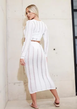 Chana White Laddered Knit Midaxi Skirt^Missy Empire Best