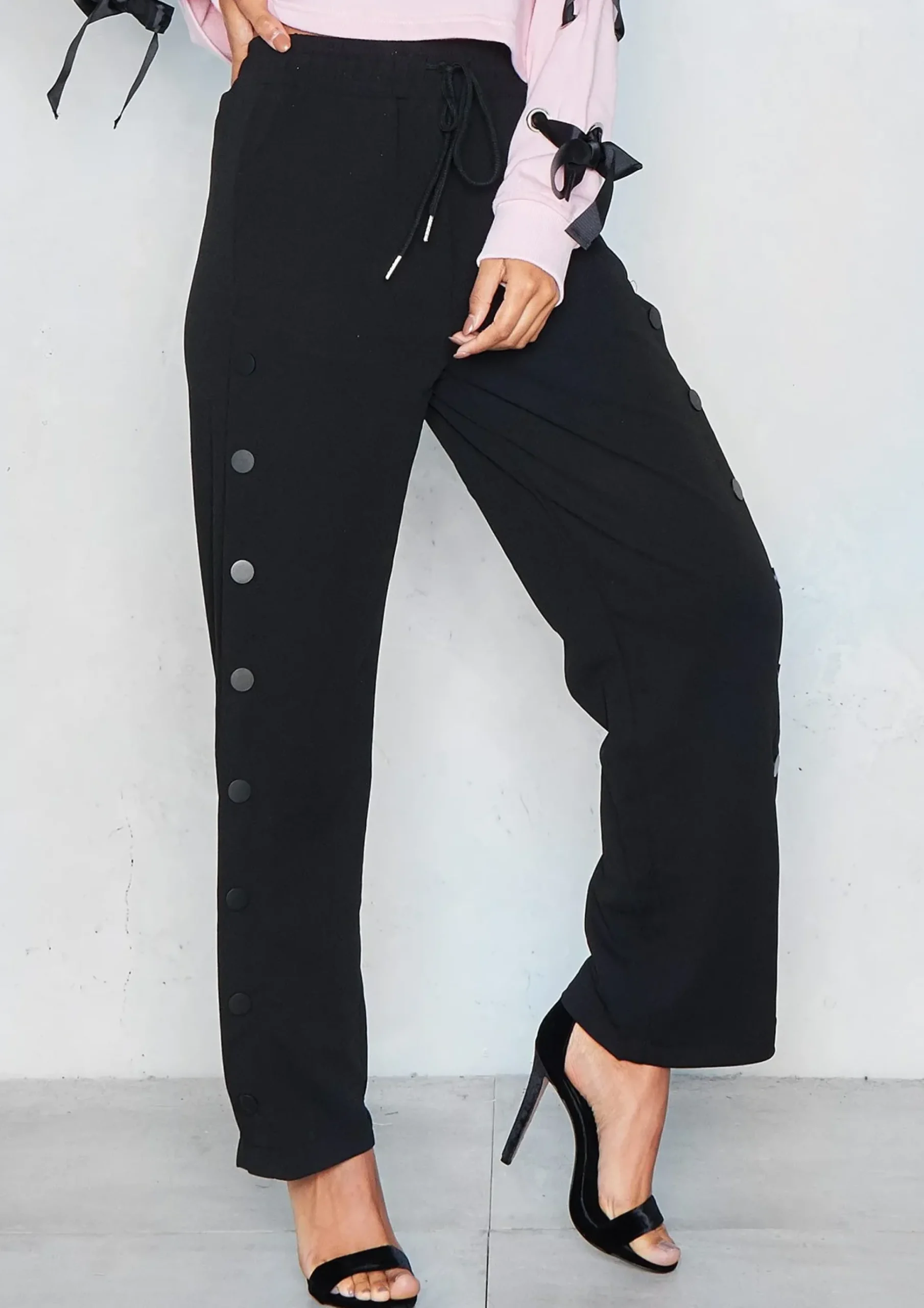 Best Chantelle Black Button Detail Trousers Women Trousers