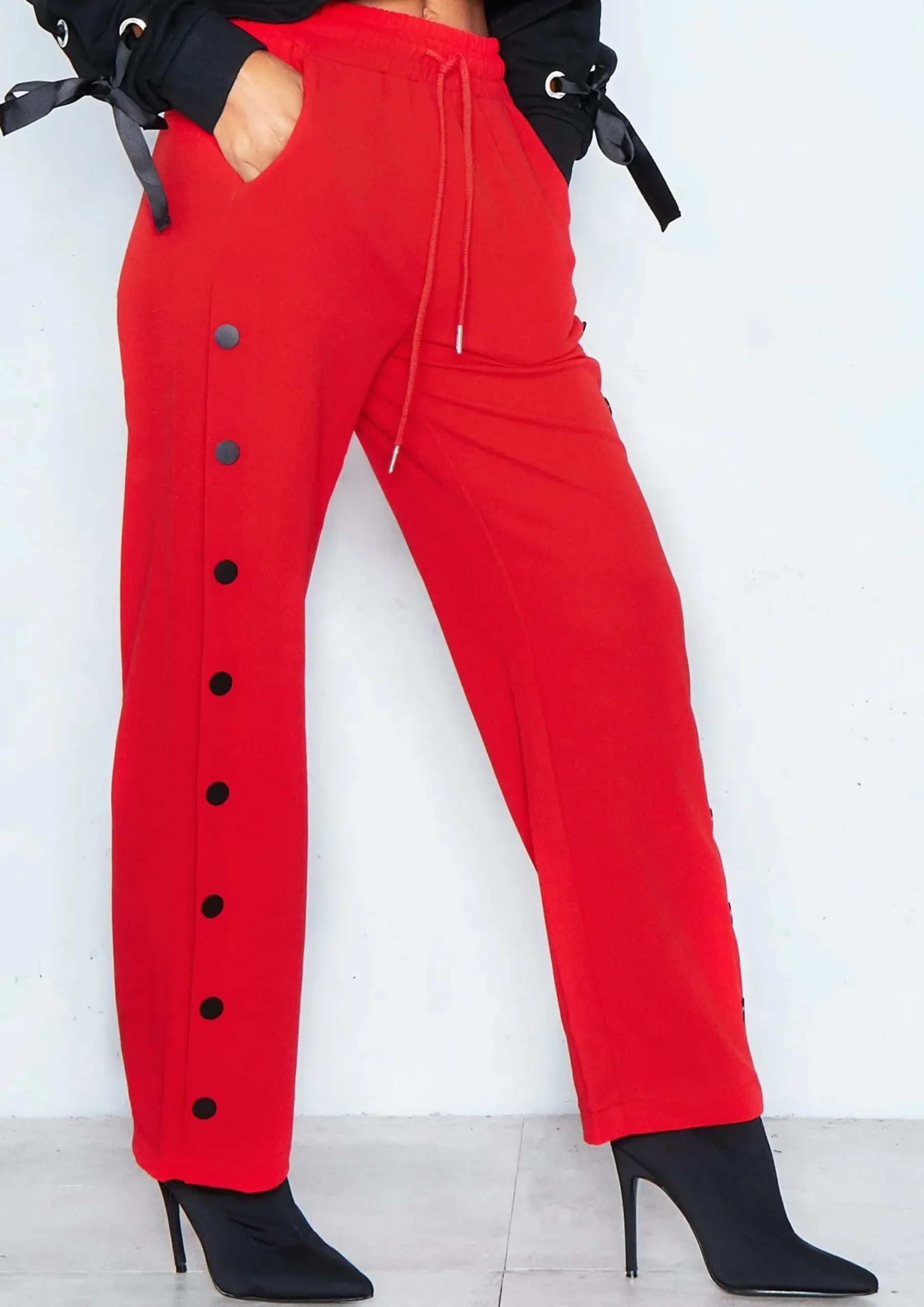 New Chantelle Red Button Detail Trousers Women Trousers