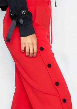 New Chantelle Red Button Detail Trousers Women Trousers