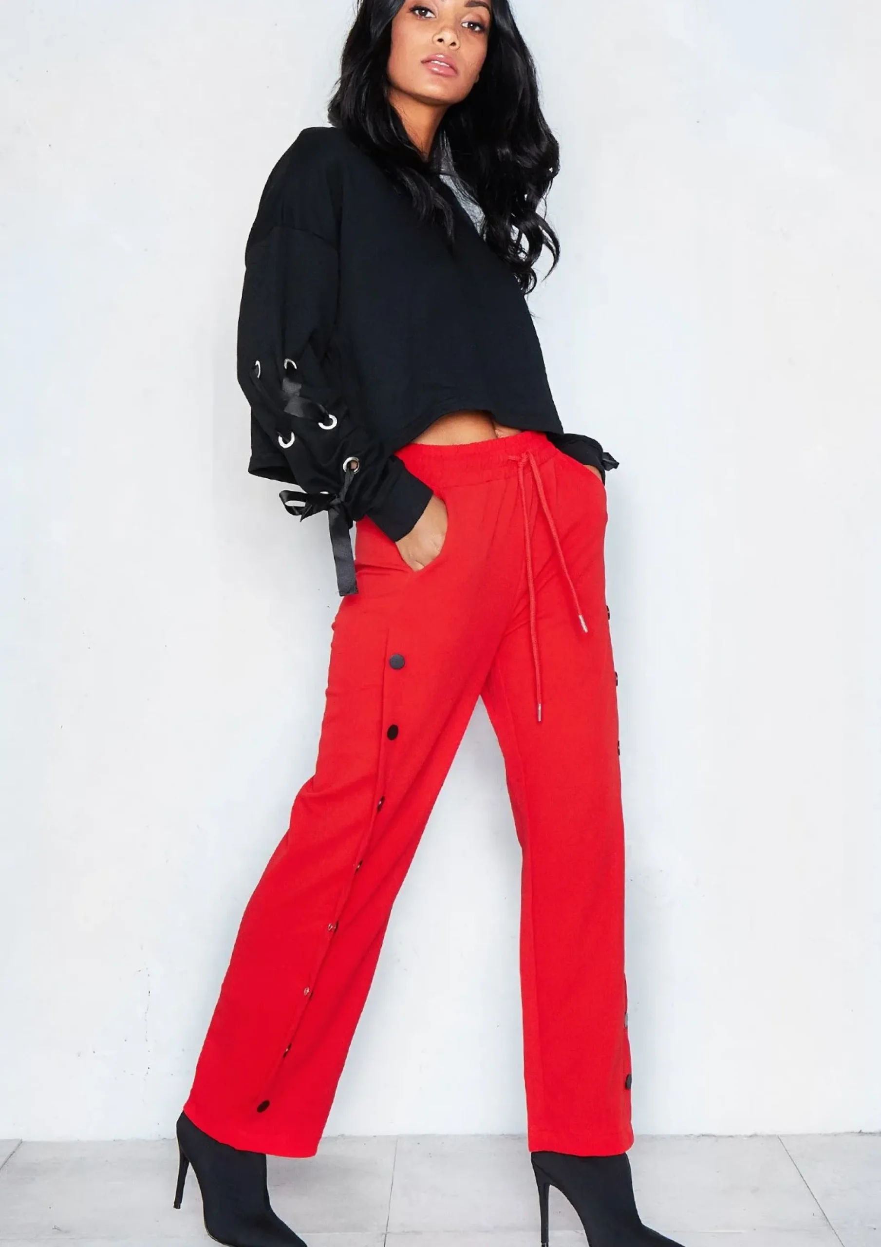 New Chantelle Red Button Detail Trousers Women Trousers