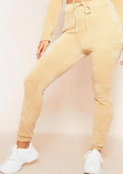 Clearance Charla Beige Chenille Drawstring Joggers Women Loungewear
