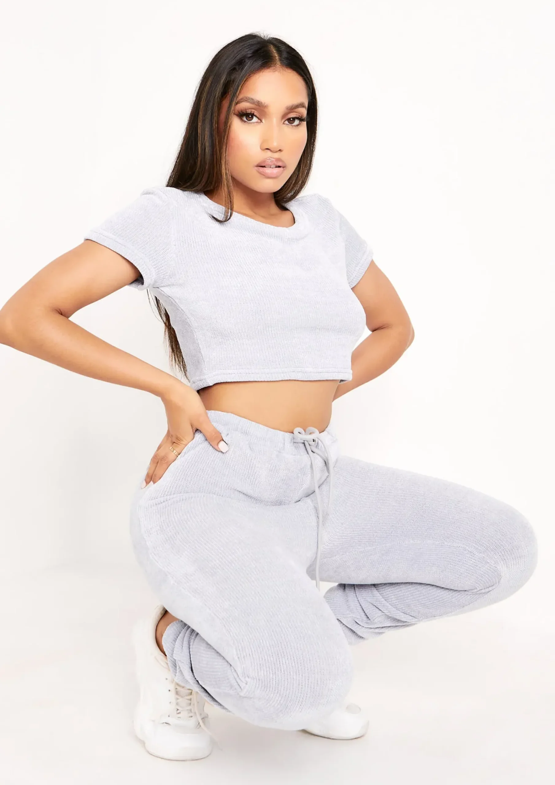 Sale Charla Pastel Blue Chenille Drawstring Joggers Women Loungewear
