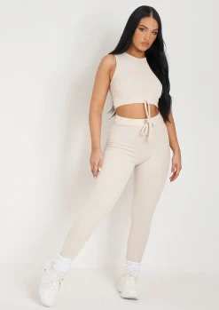 Online Charli Cream Ribbed Leggings Women Loungewear
