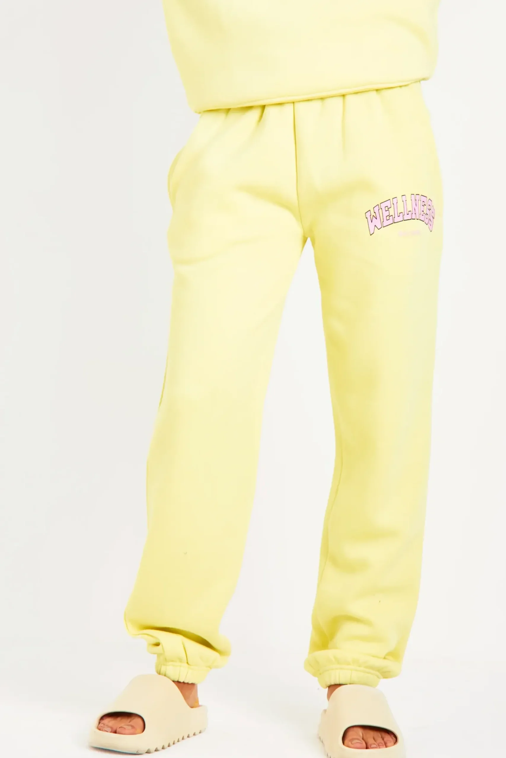 Best Charlie Lemon Yellow Wellness Slogan Jogger Co-Ord Women Tracksuits
