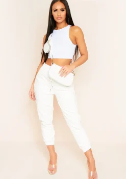 Store Chaya Cream Pu Elasticated Cropped Trousers Women Trousers