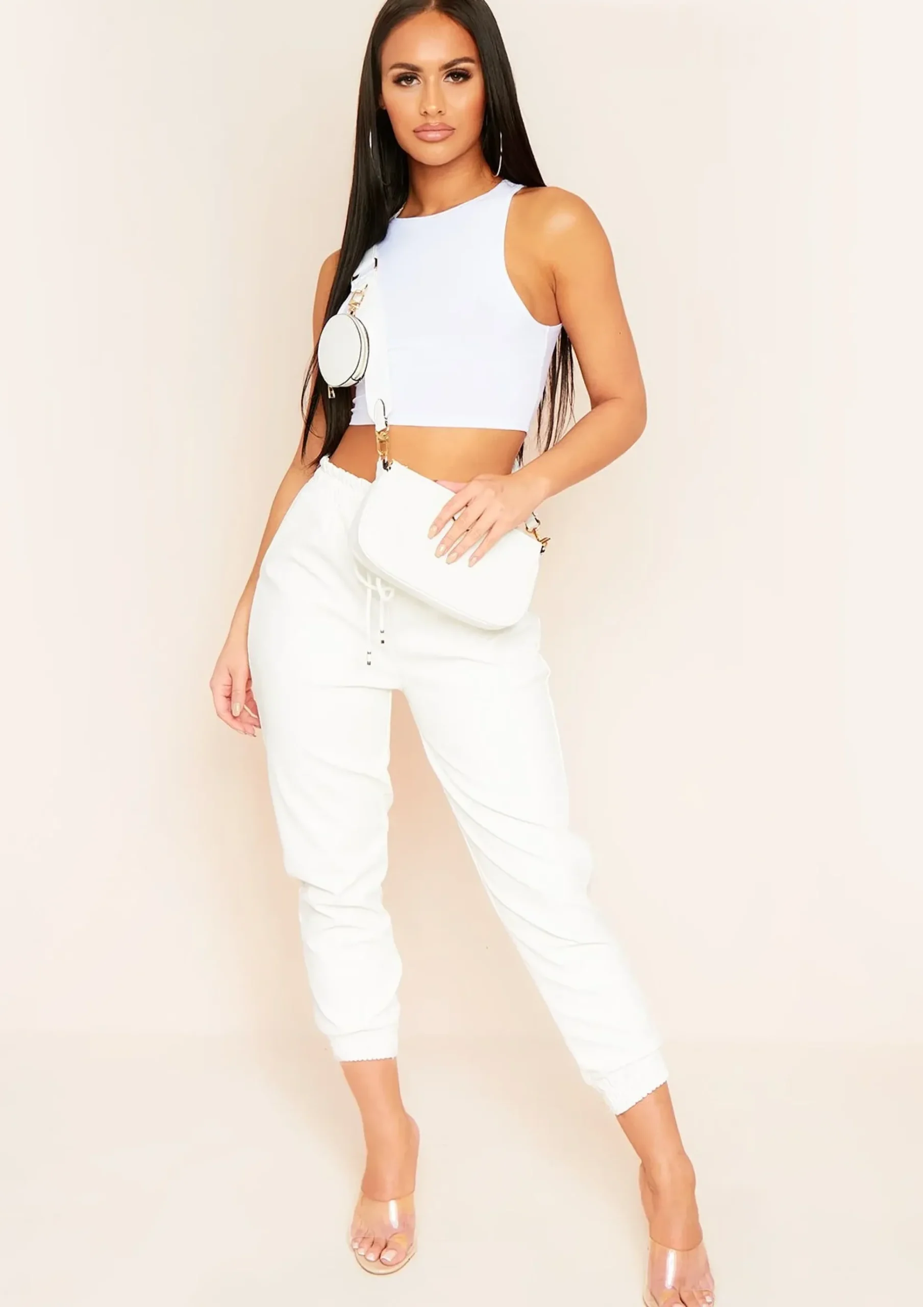 Store Chaya Cream Pu Elasticated Cropped Trousers Women Trousers