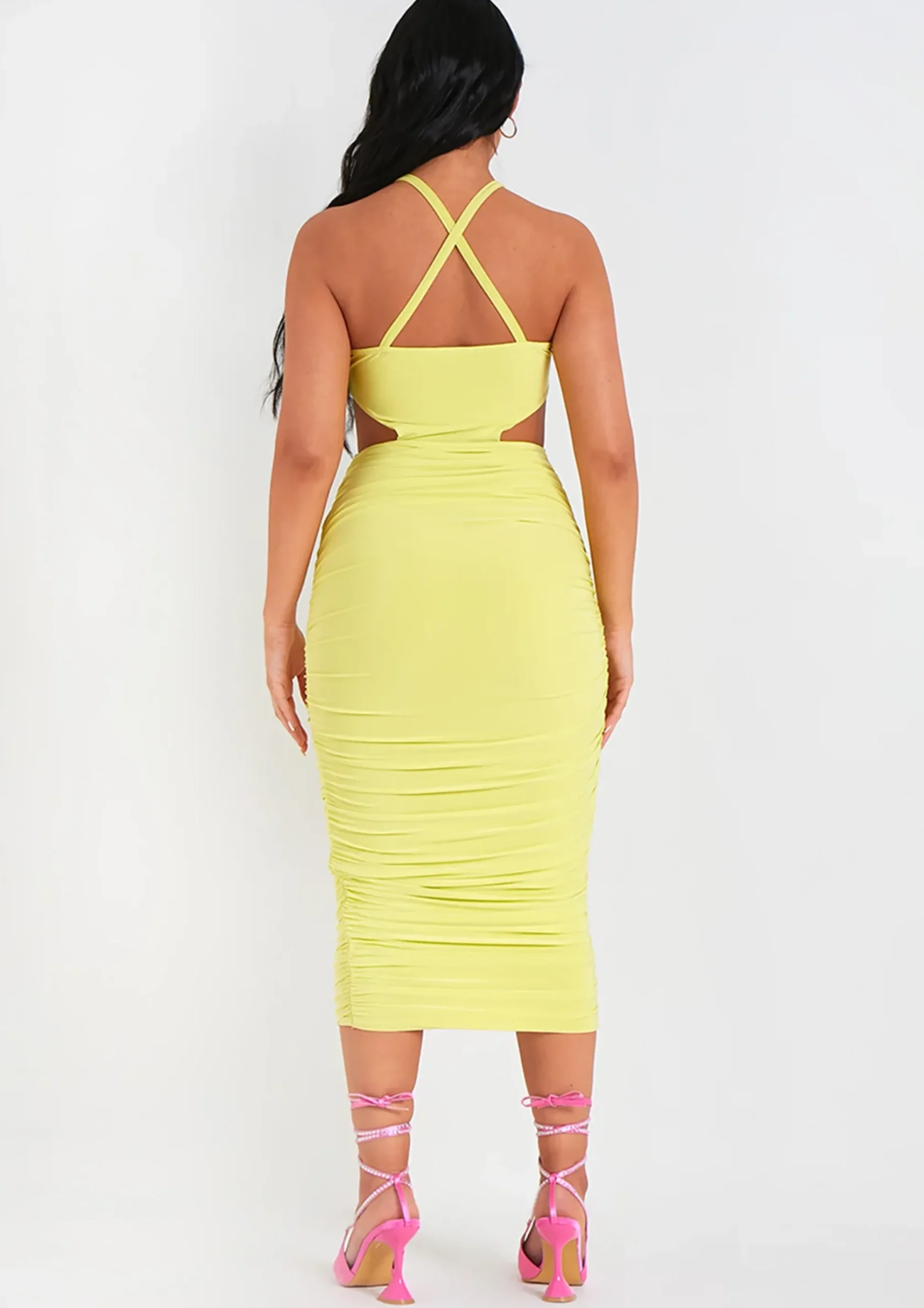 Sale Chaya Lime Slinky Cut Out Halter Neck Midi Dress Women Dresses